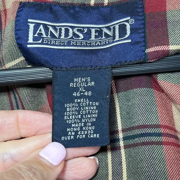 Lands End Mens Canvas XL Barn Coat Corduroy Collar Button Front Brown Tan Lined - Picture 12 of 16